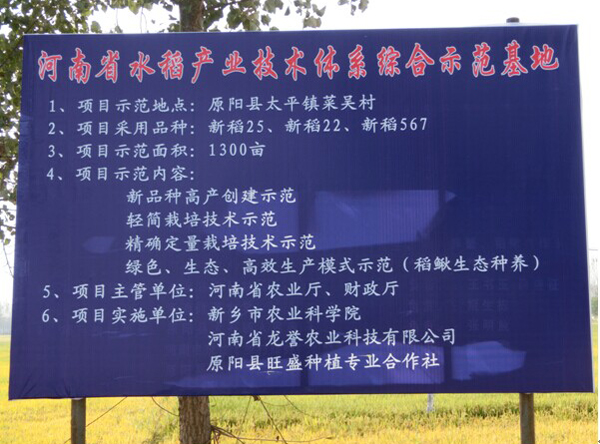 河南省水稻产业技术体系综合示范基地